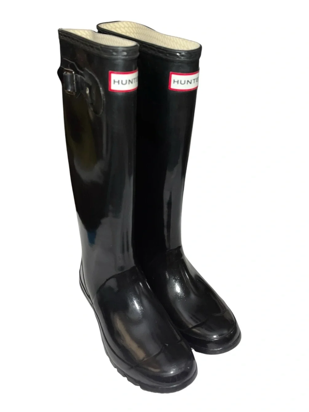 Hunter Glossy Tall Black Boots - Size 6
